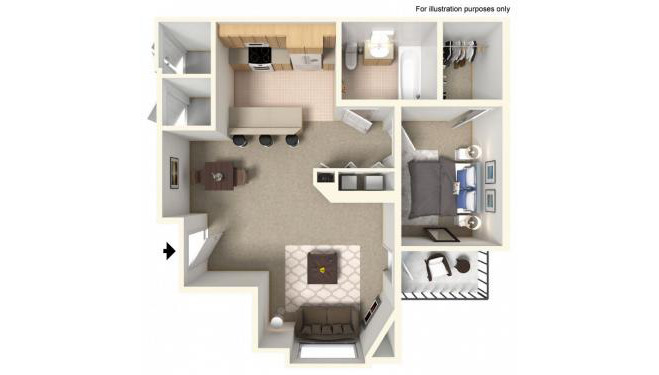Windom Floor Plan - 1 bedroom and 1 bathroom